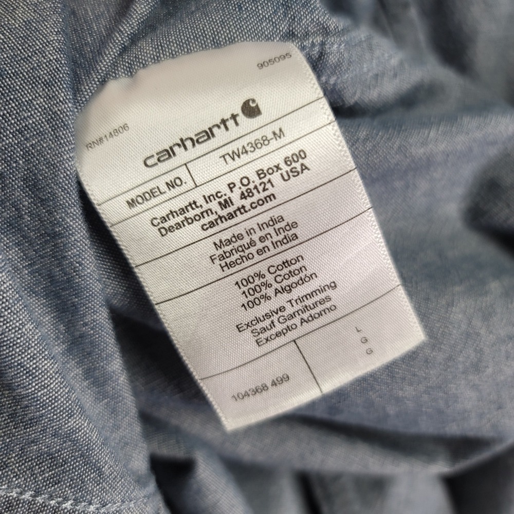 Carhartt Button Down Shirt Mens L Blue Loose Fit Chambray Long Sleeve TW4368-M - Picture 6 of 7